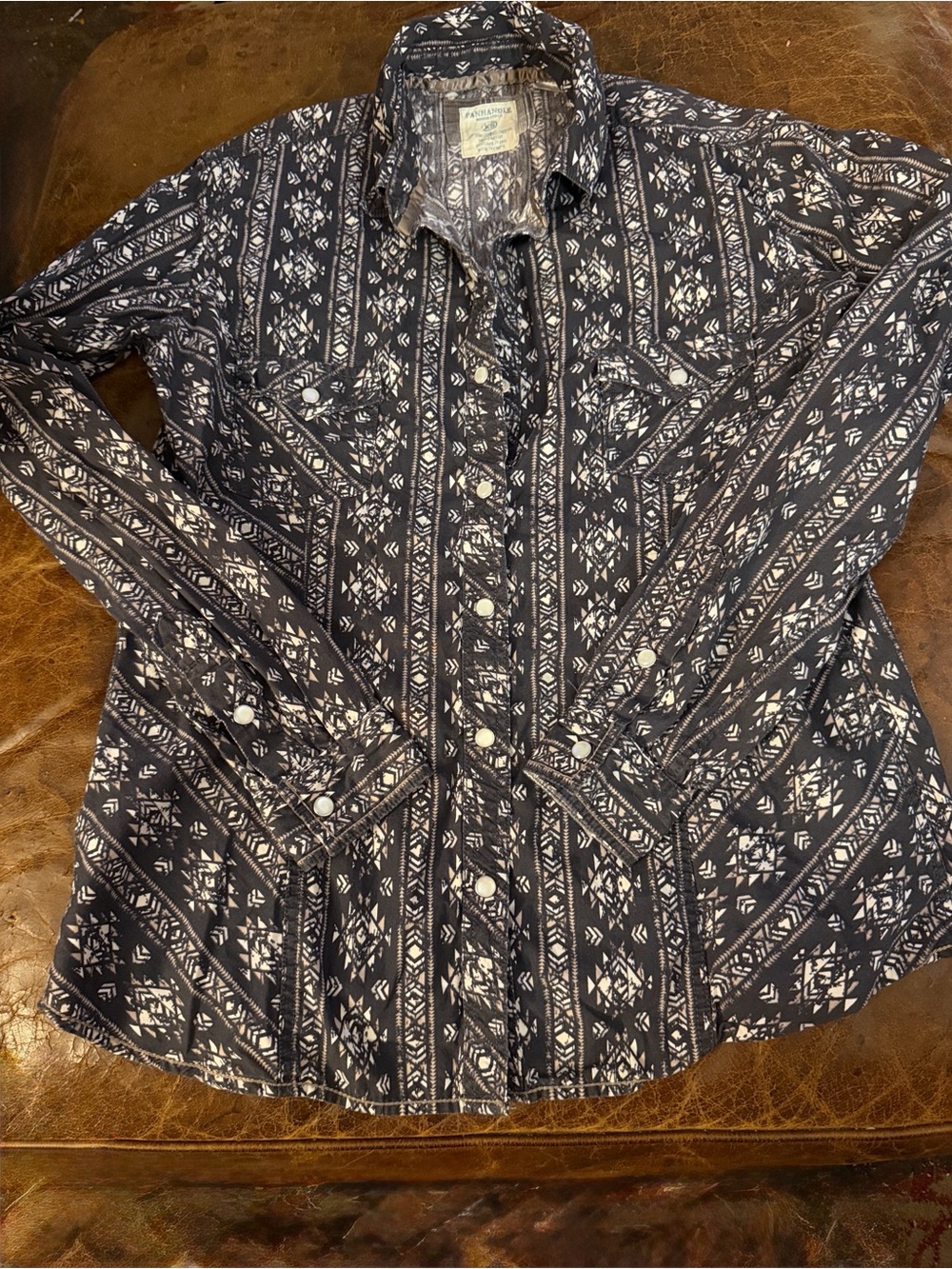 Panhandle Rough Stock Western Pearl Snap Shirt Aztec Geometric - Women's XS